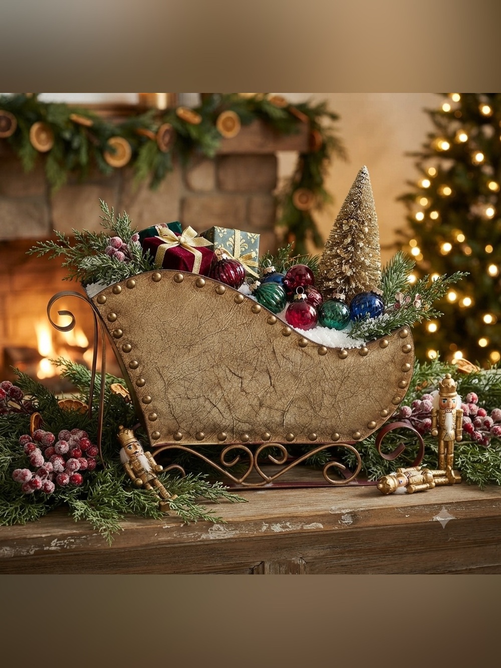 Decorative Metallic Gold Sleigh Holiday Centerpiece (sleigh only)